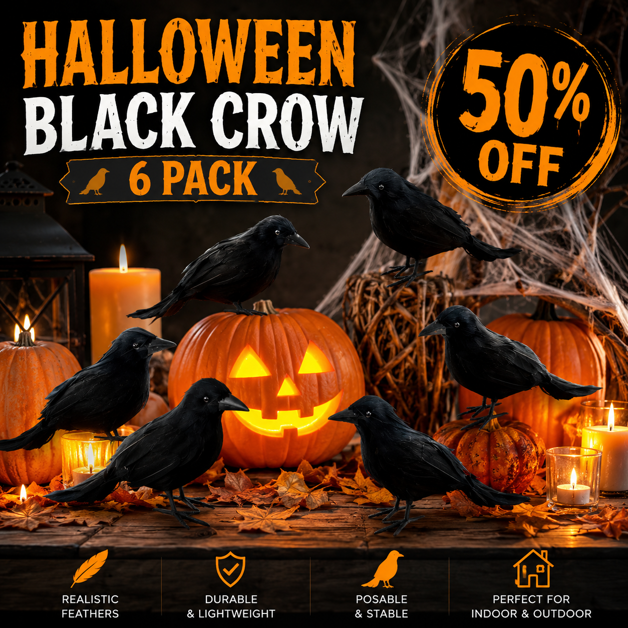 6-Piece Black Crow Halloween Decor