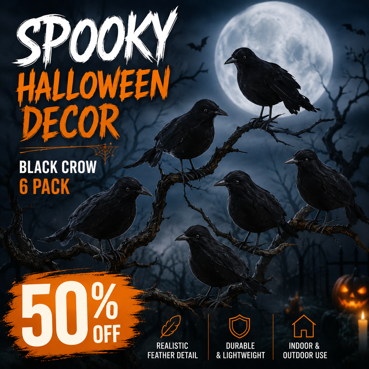 6-Piece Black Crow Halloween Decor