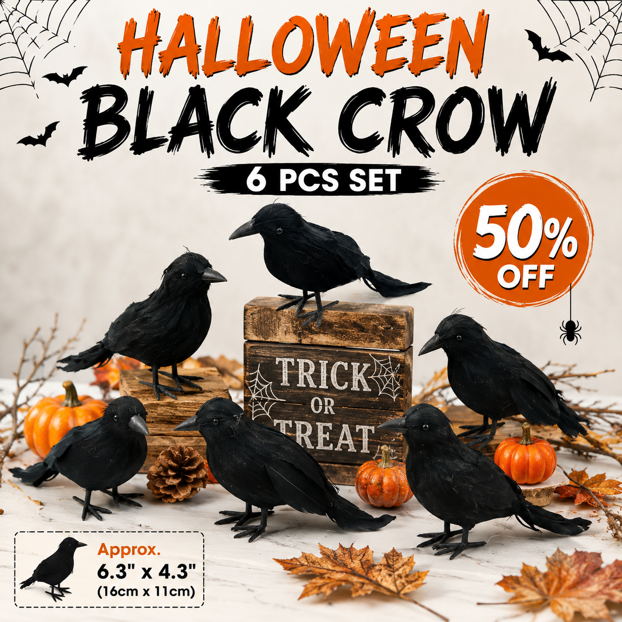 6-Piece Black Crow Halloween Decor