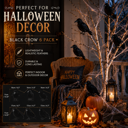 6-Piece Black Crow Halloween Decor