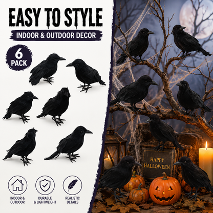 6-Piece Black Crow Halloween Decor
