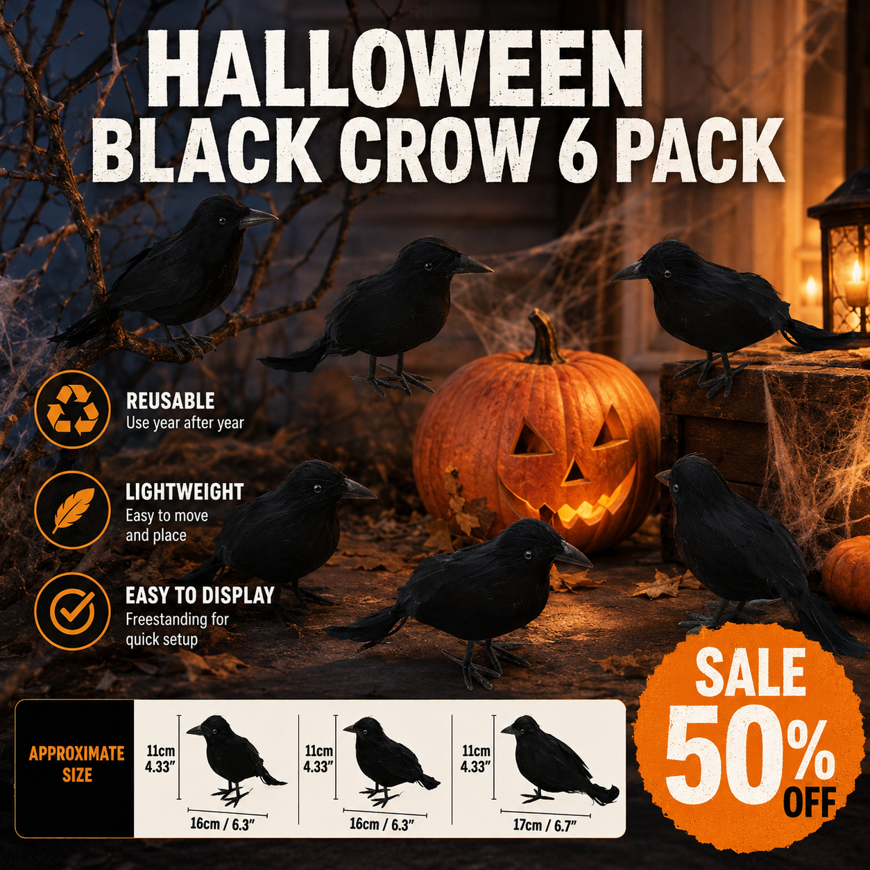 6-Piece Black Crow Halloween Decor