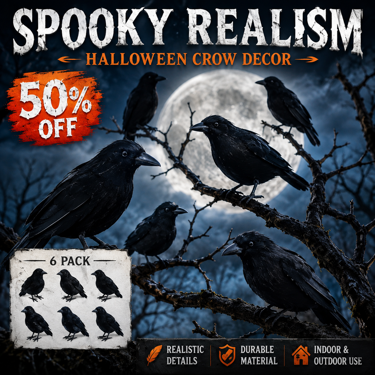 6-Piece Black Crow Halloween Decor