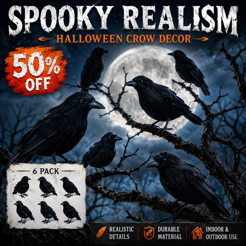6-Piece Black Crow Halloween Decor