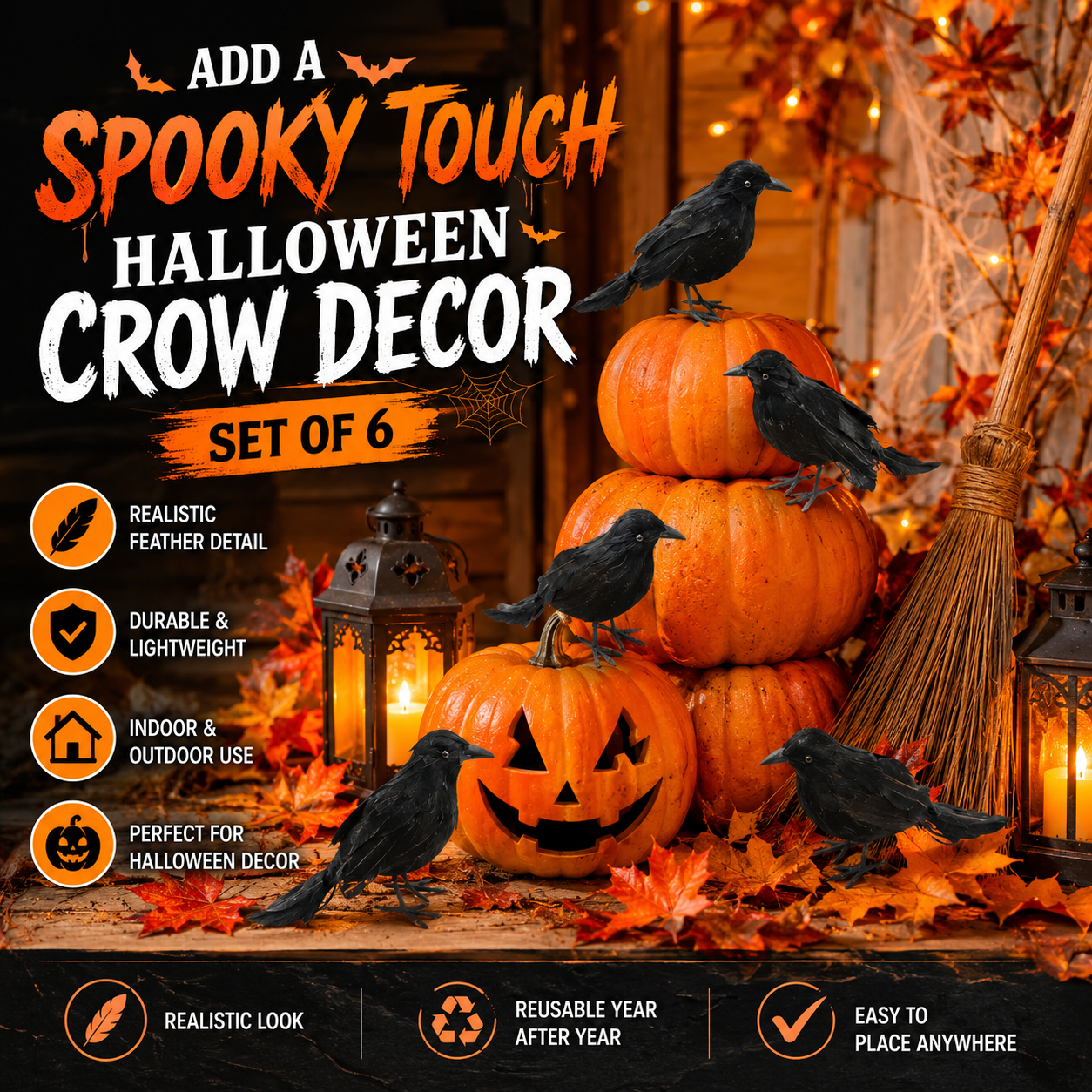 6-Piece Black Crow Halloween Decor