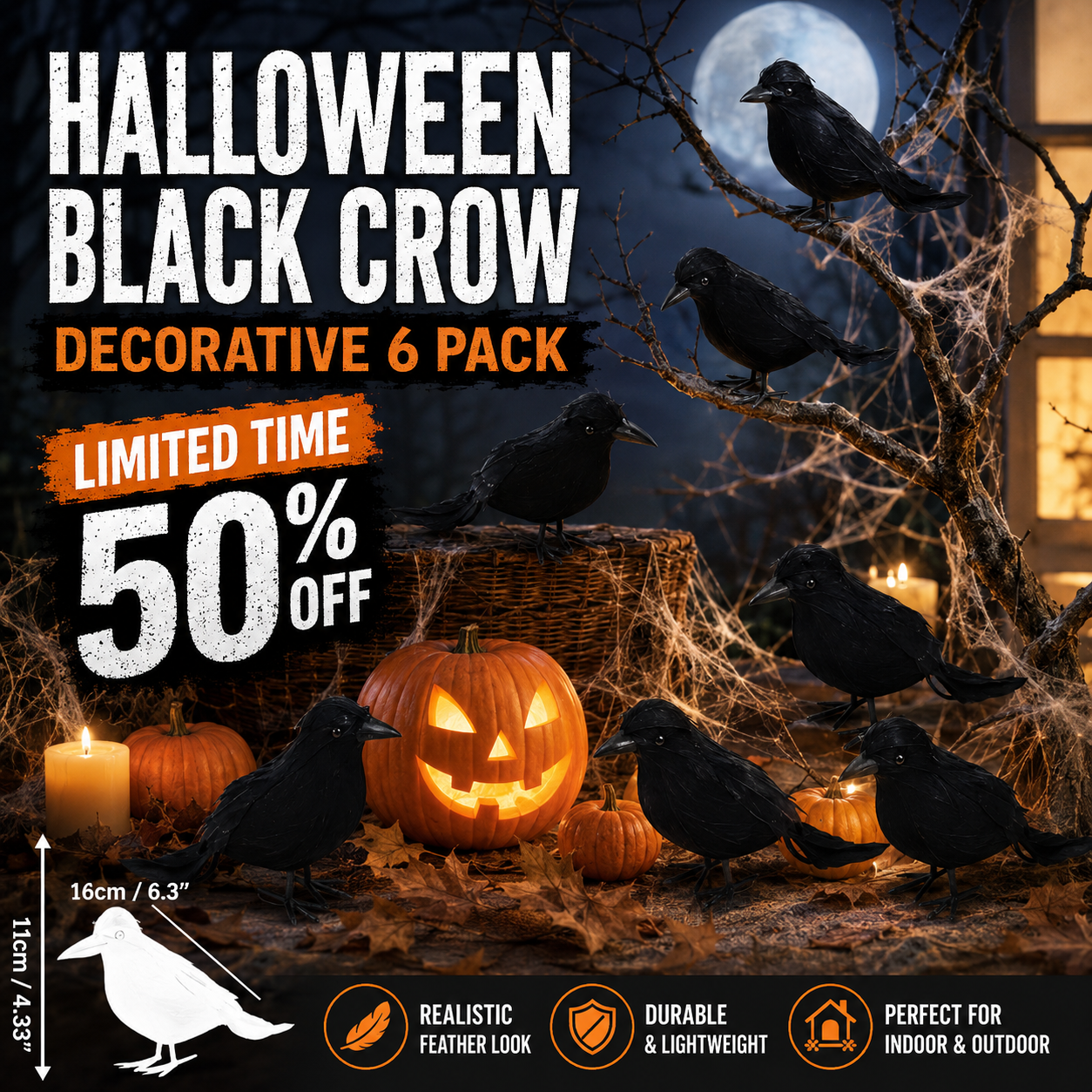 6-Piece Black Crow Halloween Decor
