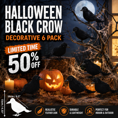 6-Piece Black Crow Halloween Decor