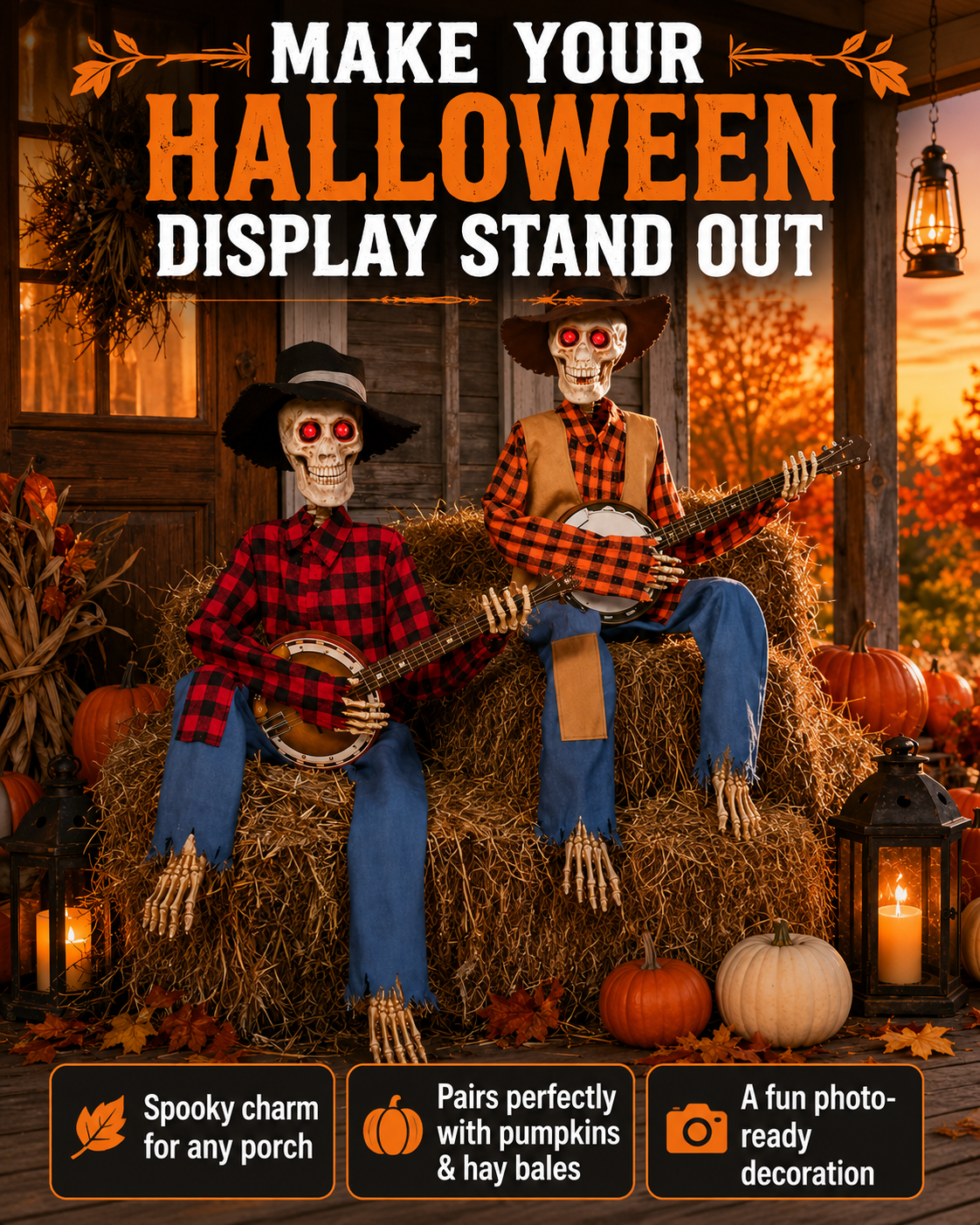 Animated Musical Banjo Skeleton Duo ( 40 Cm )