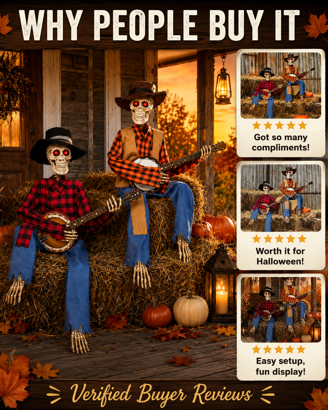 Animated Musical Banjo Skeleton Duo ( 40 Cm )