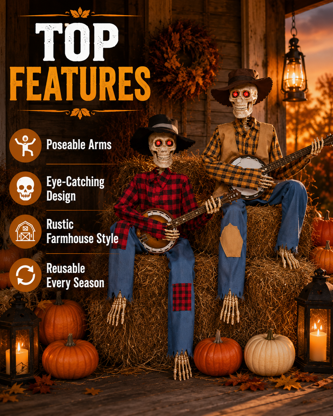 Animated Musical Banjo Skeleton Duo ( 40 Cm )