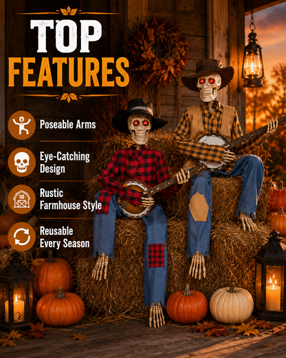 Animated Musical Banjo Skeleton Duo ( 40 Cm )