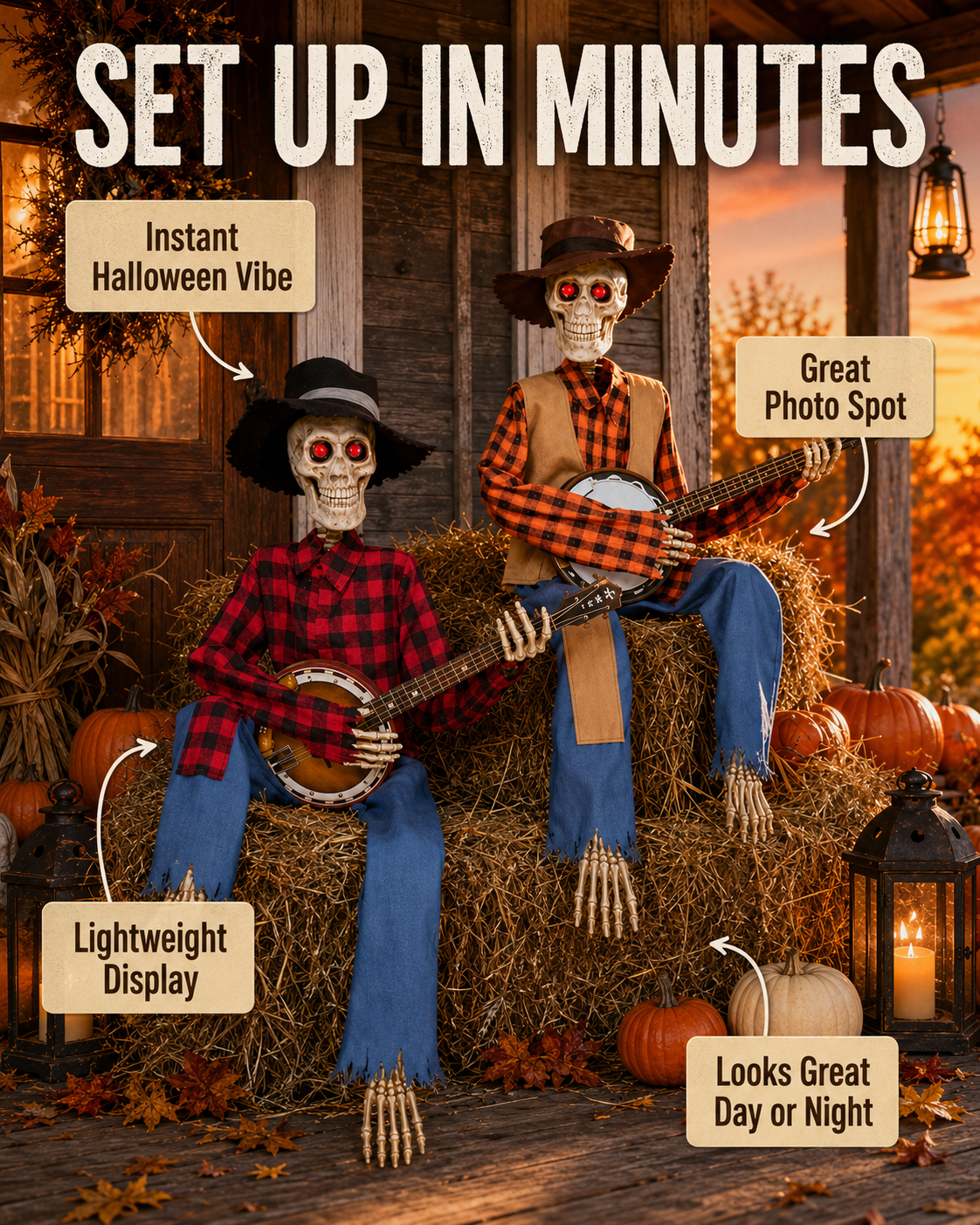 Animated Musical Banjo Skeleton Duo ( 40 Cm )