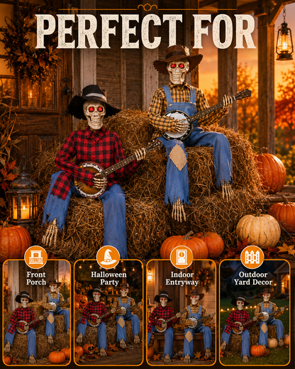 Animated Musical Banjo Skeleton Duo ( 40 Cm )