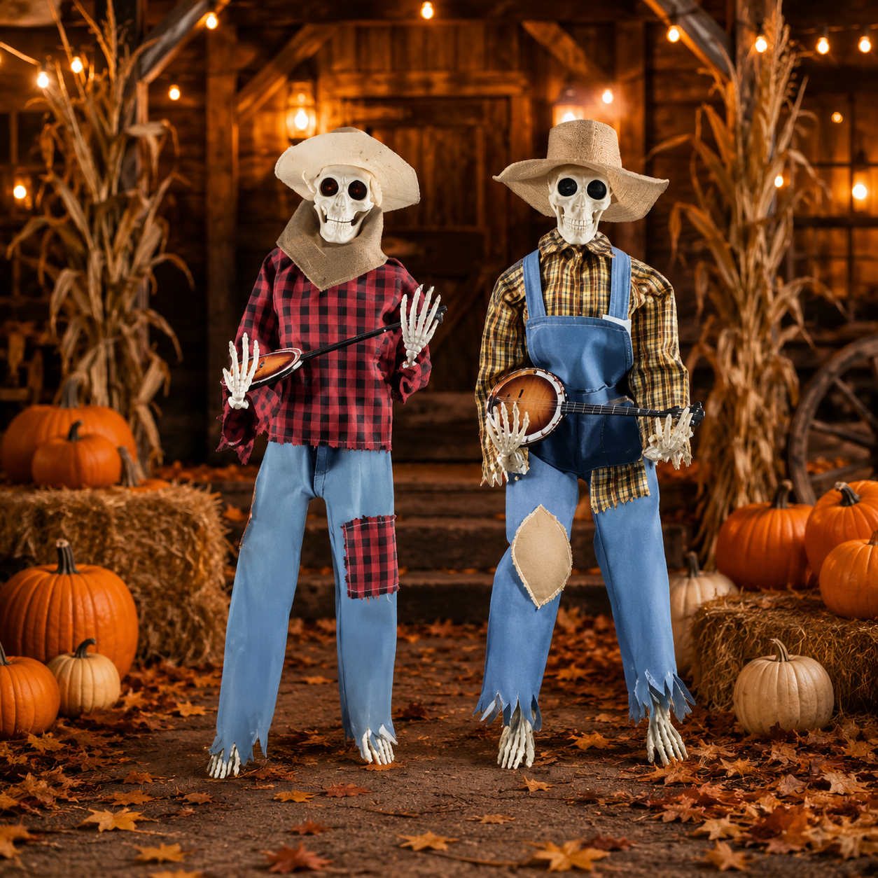 Animated Musical Banjo Skeleton Duo ( 40 Cm )